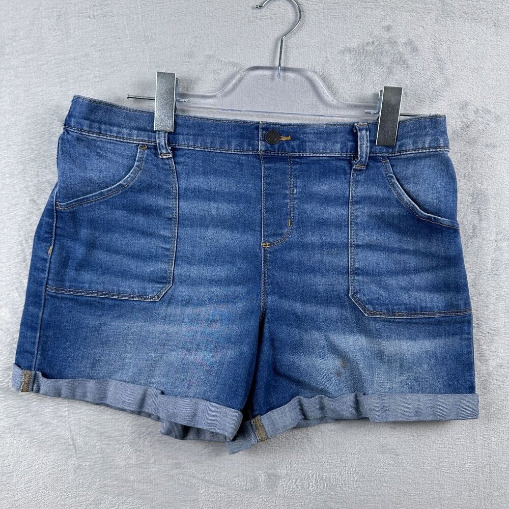 Vintage High Rise Boyfriend Shorts Denim Stretch Slash Pockets Blue Women W31
